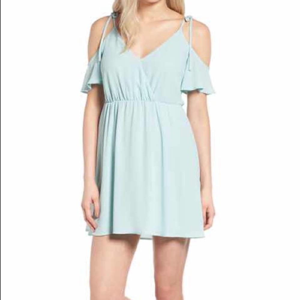 Mint Surplice Cold Shoulder Dress